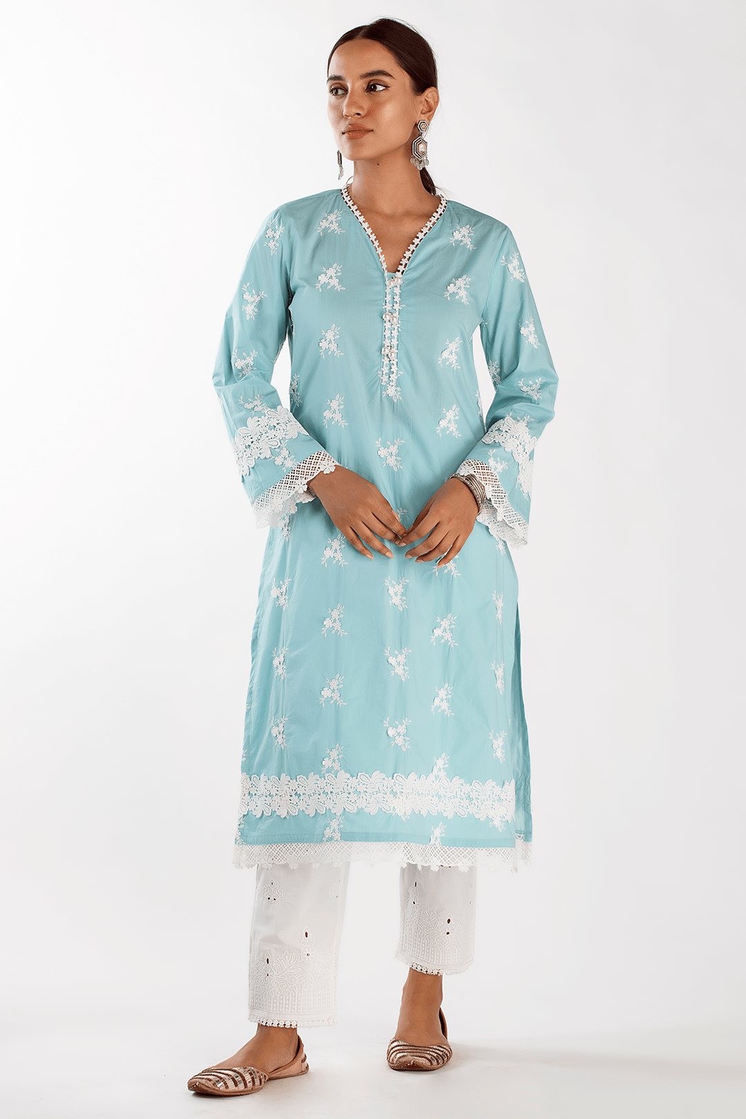 Mulmul Cotton MIST KURTA With EMB EYELET PANT