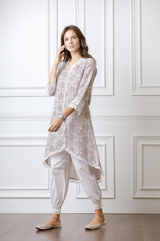 Mulmul Bella Grey Kurta With Harem Pyajama