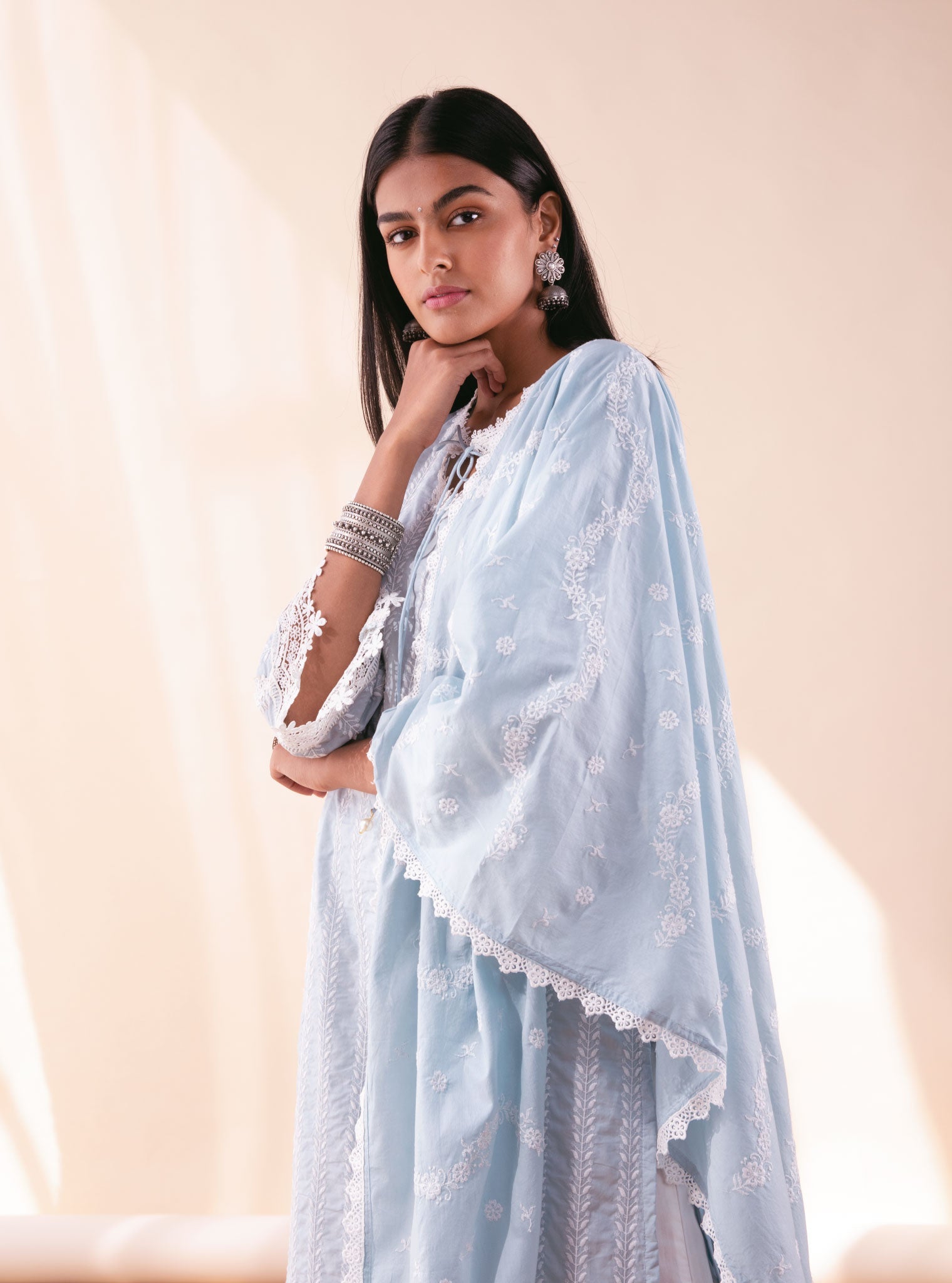 Mulmul Cotton Nina Light Blue Kurta