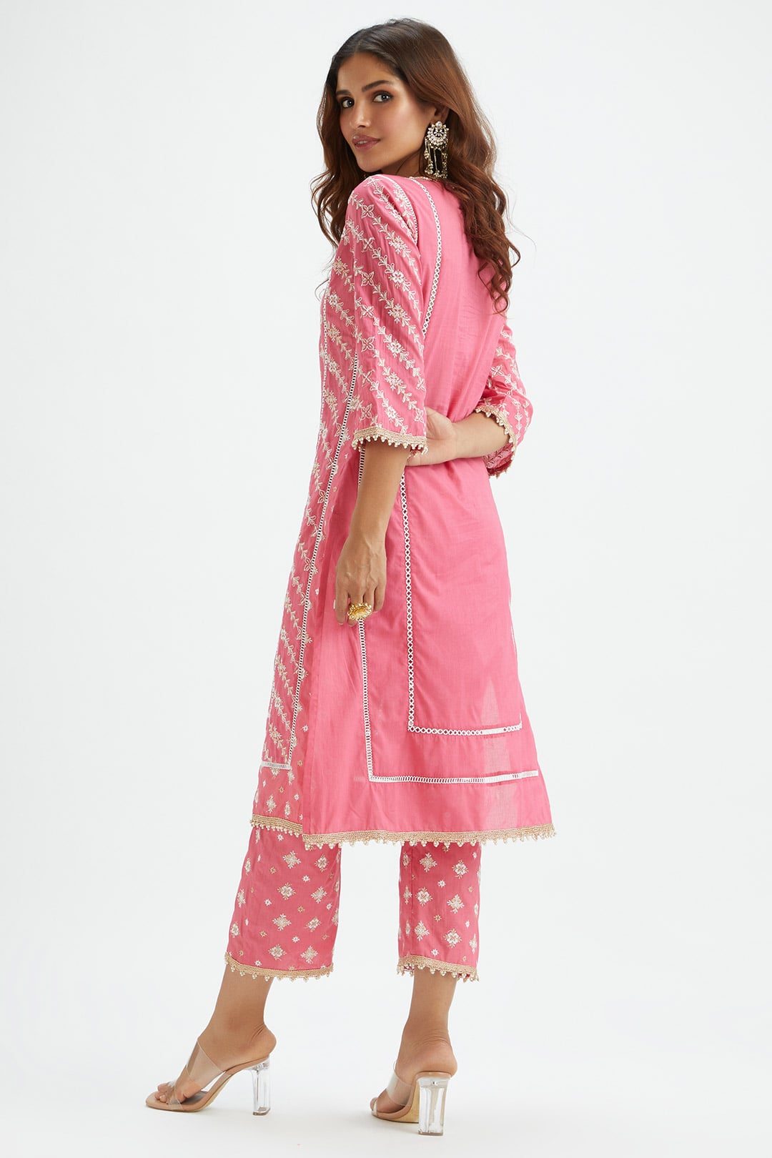 Mulmul Cotton Pelican Pink Kurta With Pelican Pink Pyajama