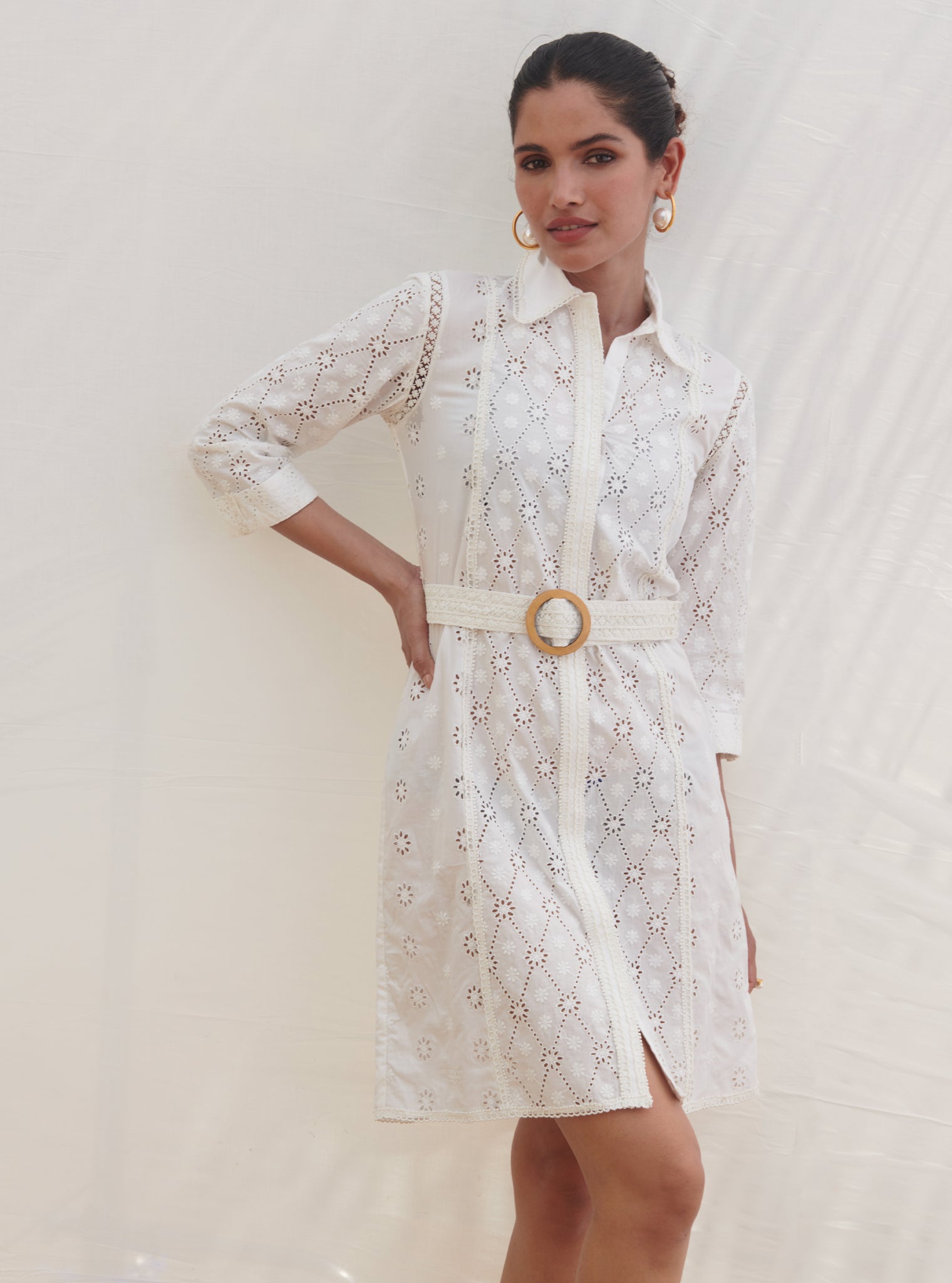 Mulmul Cotton Periwinkle White Dress