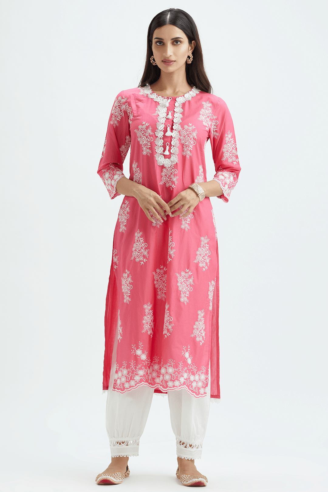 Mulmul Cotton Perla Fuchsia Kurta