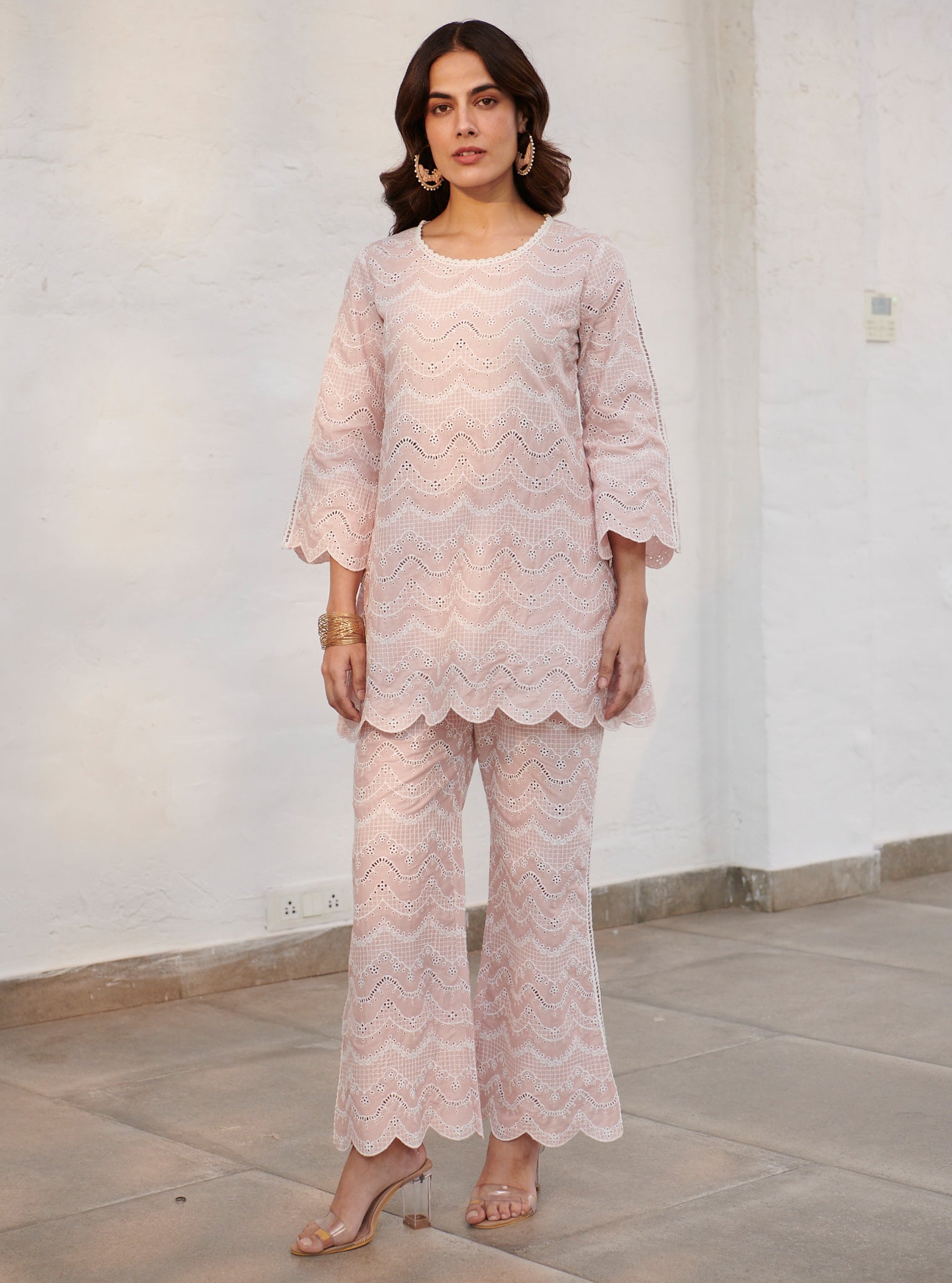 Mulmul Cotton Preston Pink Top With Preston Pink Pant