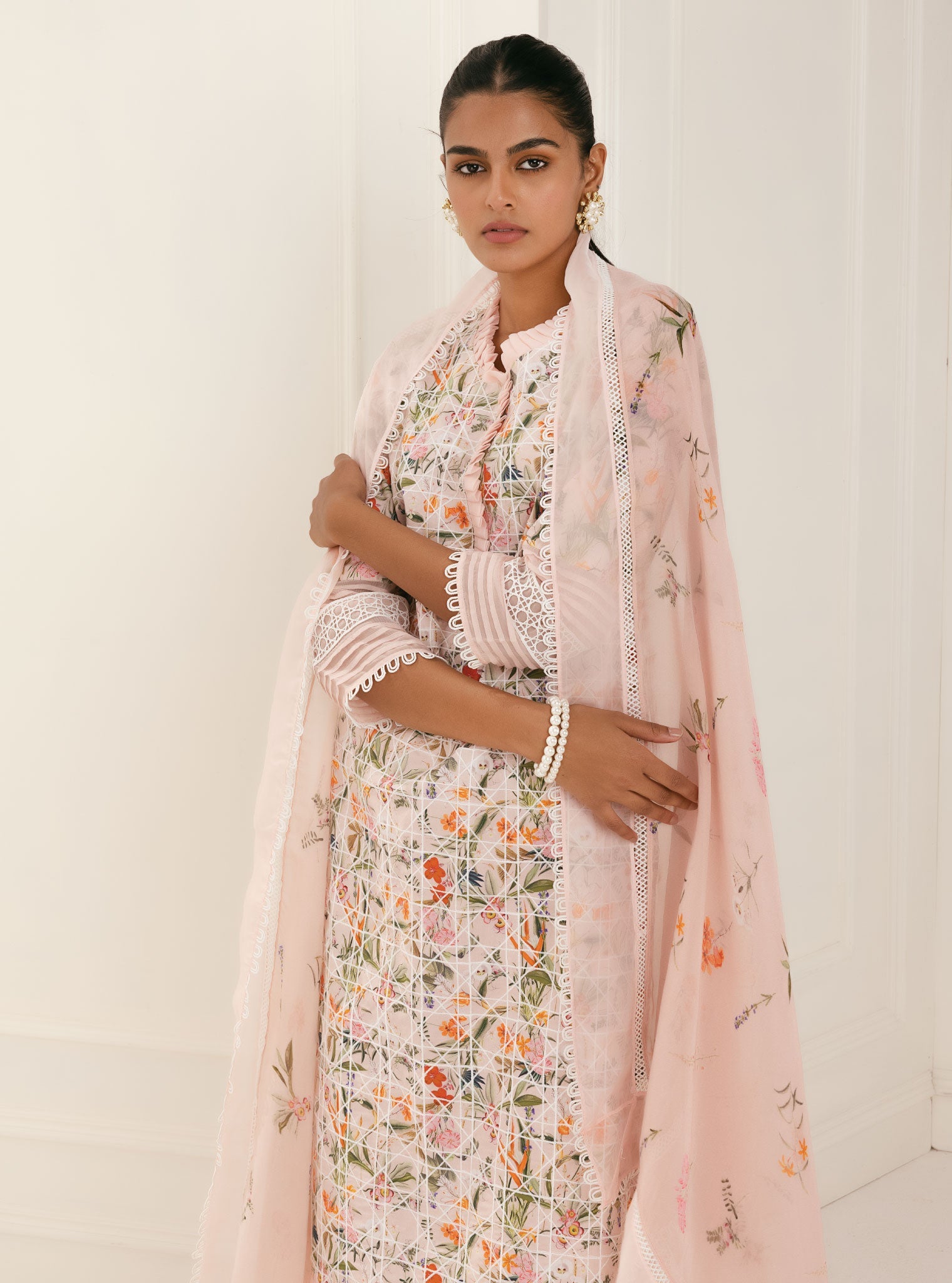 Mulmul Cotton Rafaela Pink Kurta With Rafaela Pink Pant