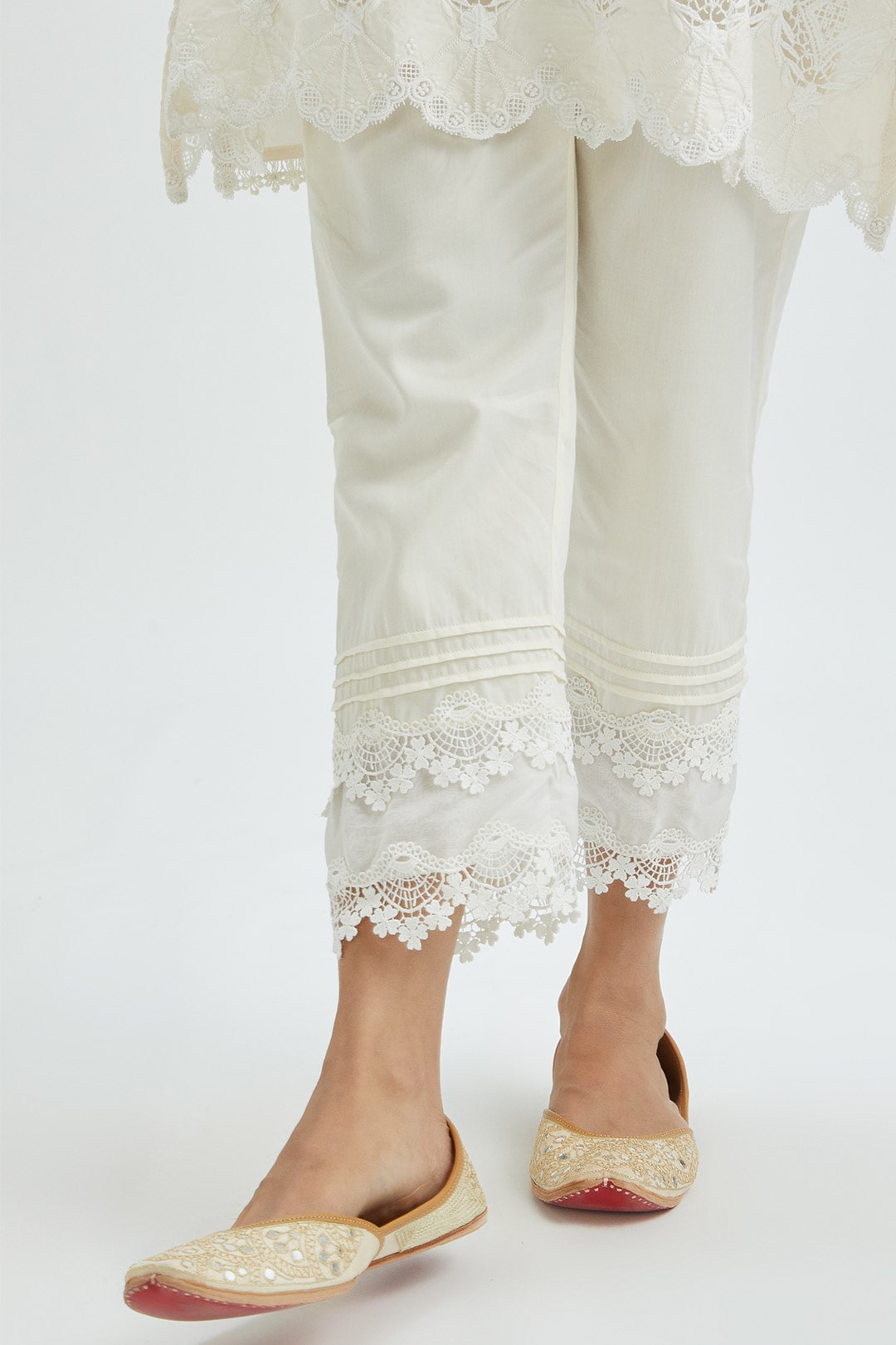 Mulmul Supima Satin Rene Off White Kurta With Pintuck Organza Pant