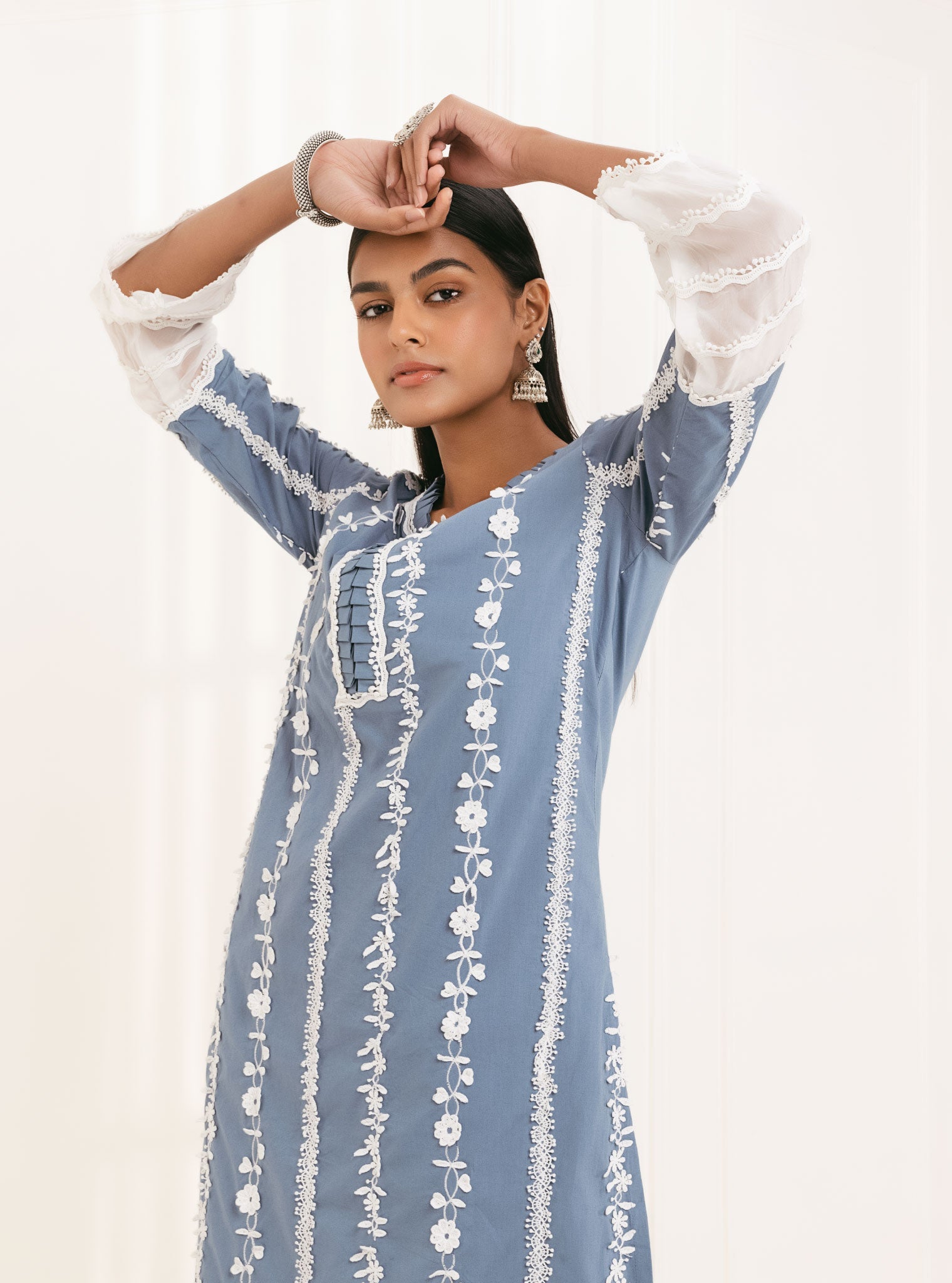 Mulmul Cotton Sainj Blue Kurta