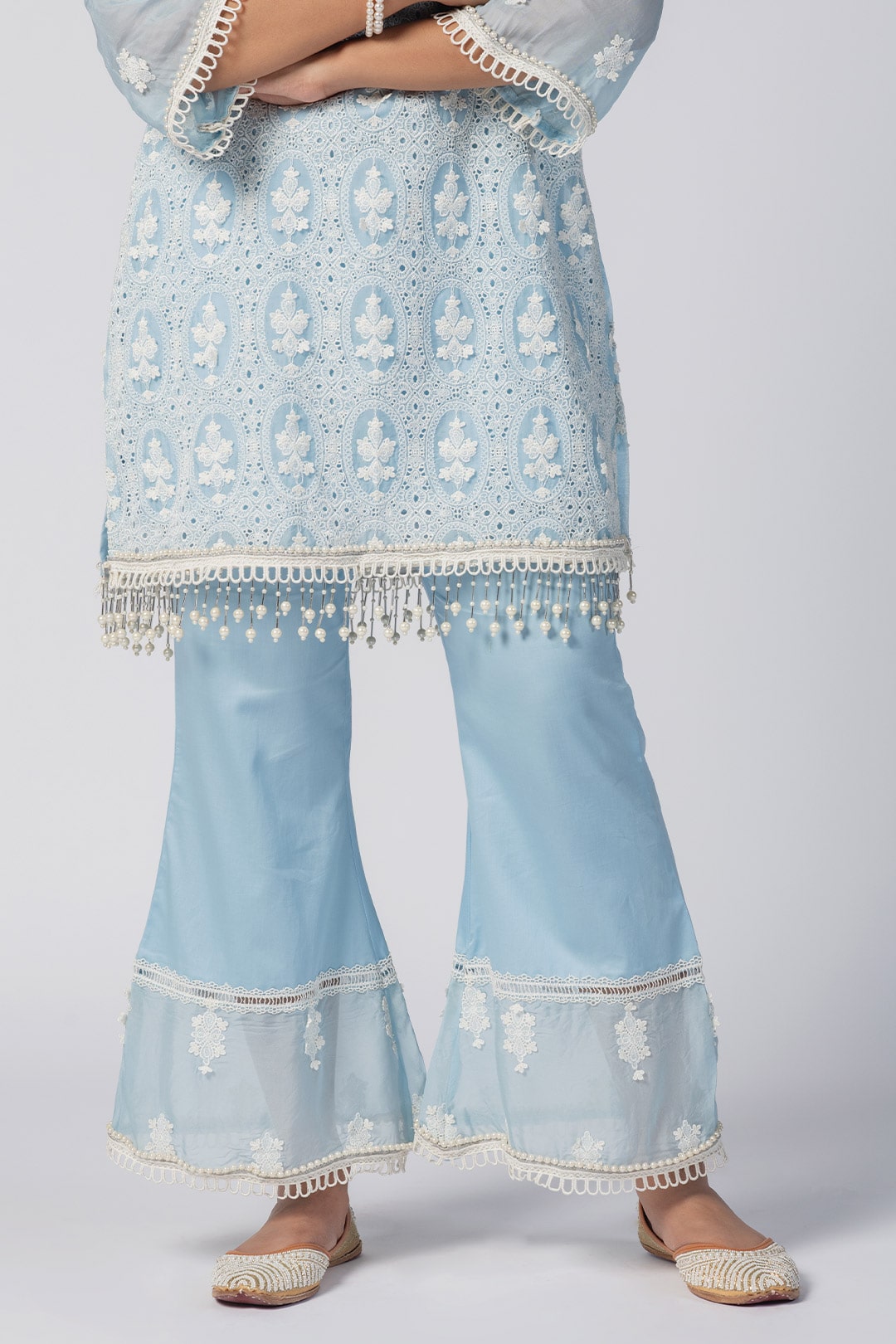 Mulmul Tencel Luxe Organza Savannah Kurta Blue With Supima Cotton Savannah Pant