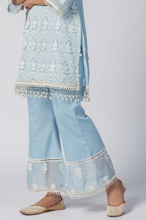 Mulmul Tencel Luxe Organza Savannah Kurta Blue With Supima Cotton Savannah Pant