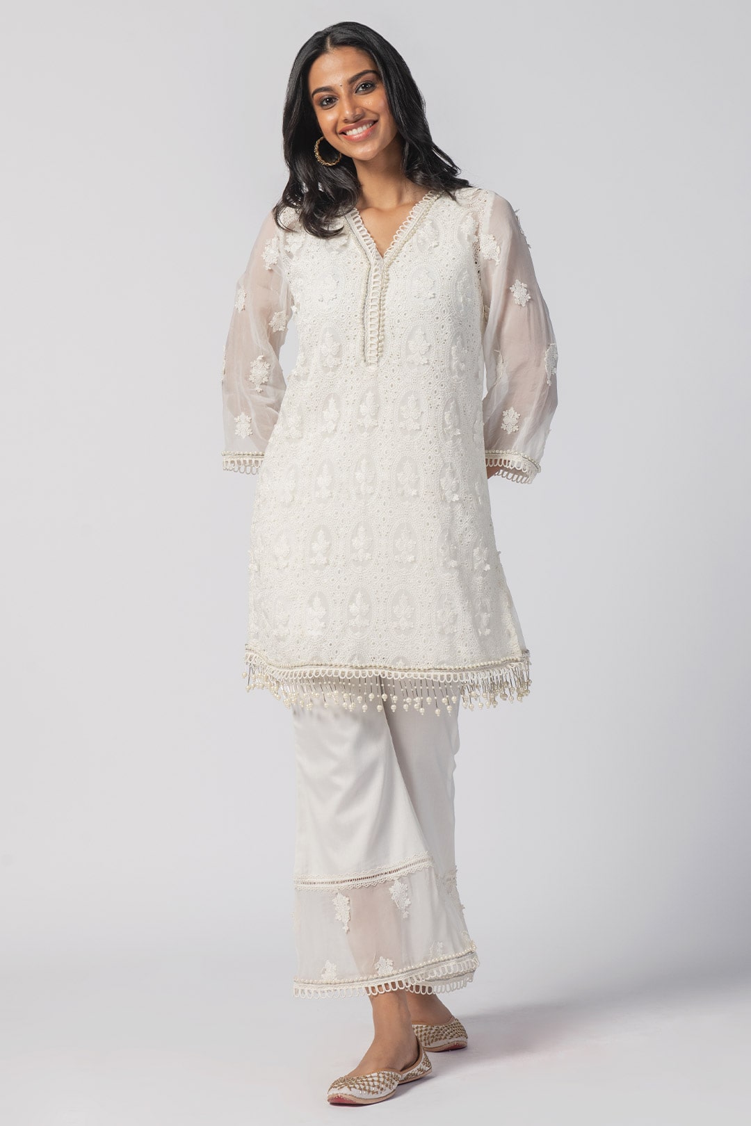 Mulmul Tencel Luxe Organza Savannah Kurta Off White With Supima Cotton Savannah Pant