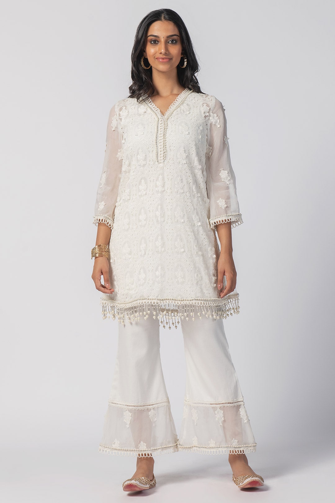 Mulmul Tencel Luxe Organza Savannah Kurta Off White With Supima Cotton Savannah Pant