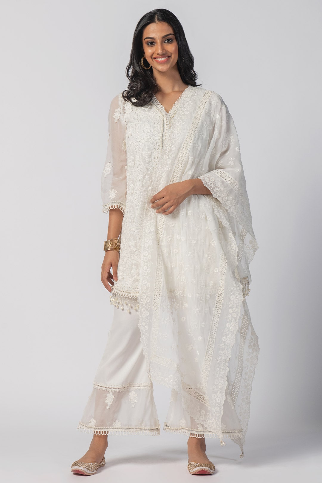 Mulmul Tencel Luxe Organza Savannah Kurta Off White With Supima Cotton Savannah Pant