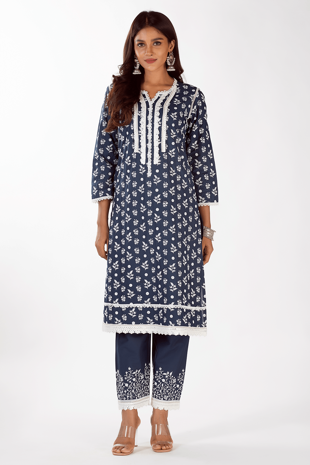 Mulmul Cotton Sierra Navy Kurta With Sierra Navy Pyajama