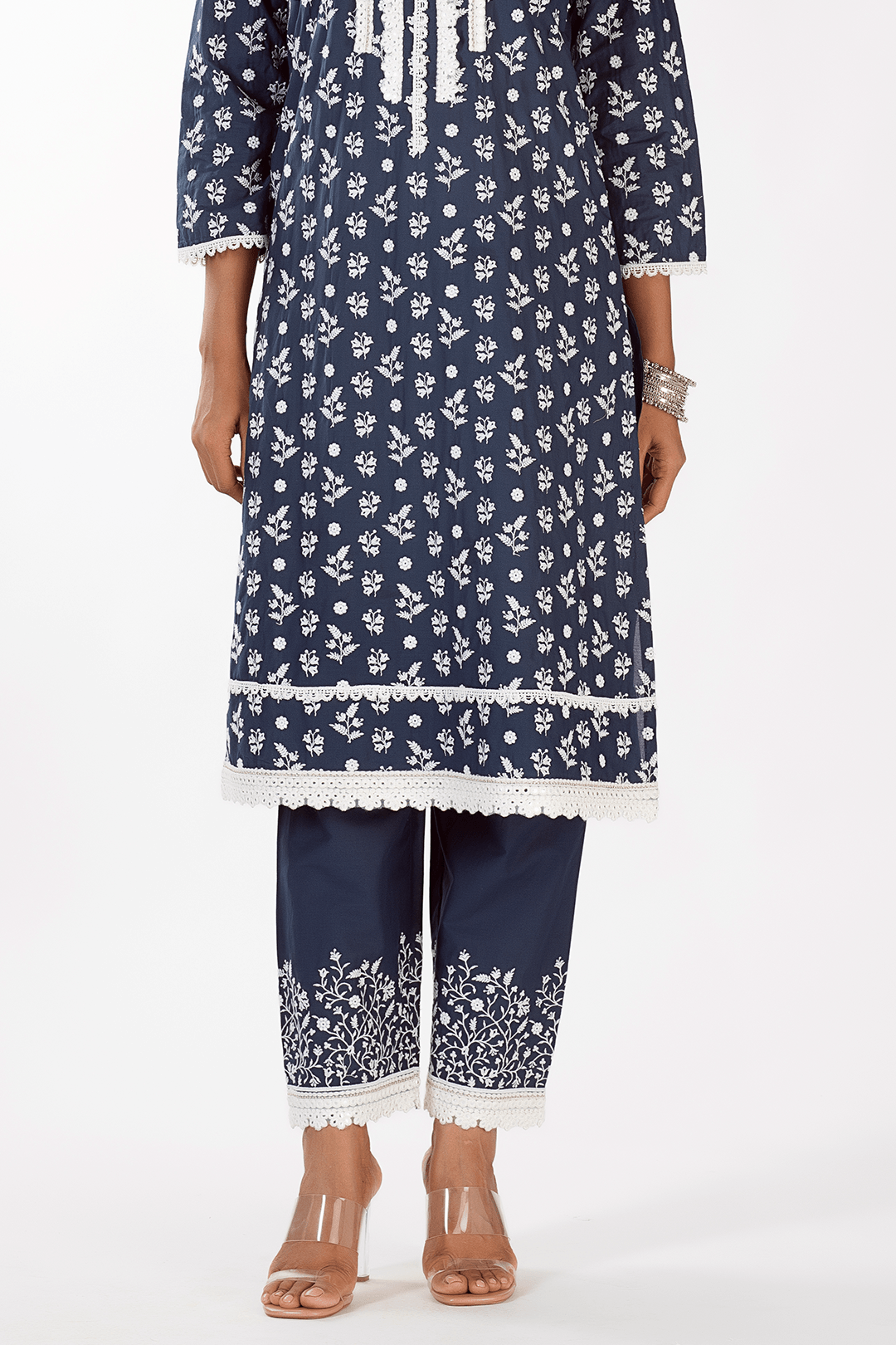 Mulmul Cotton Sierra Navy Kurta With Sierra Navy Pyajama