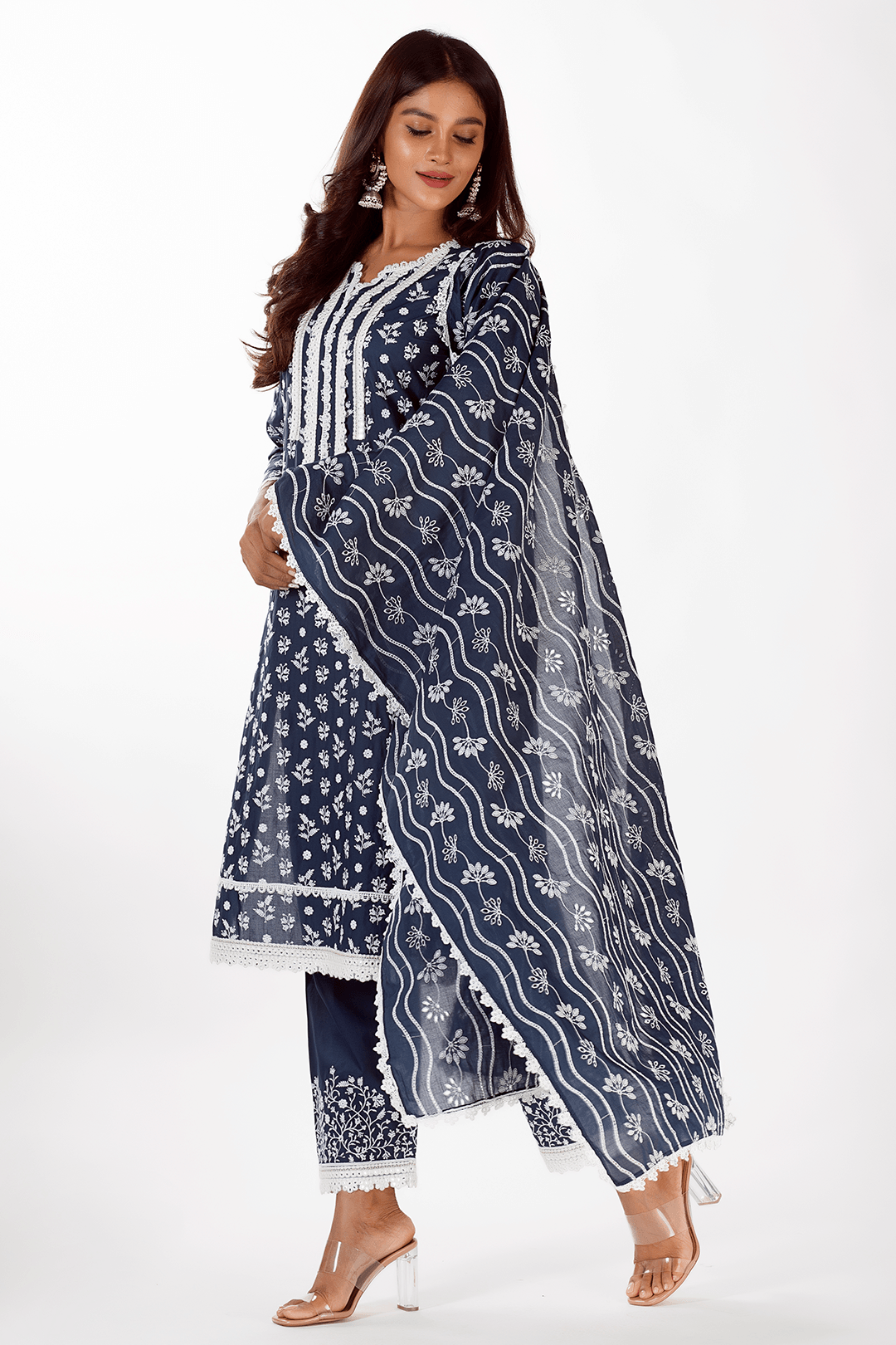 Mulmul Cotton Sierra Navy Kurta With Sierra Navy Pyajama