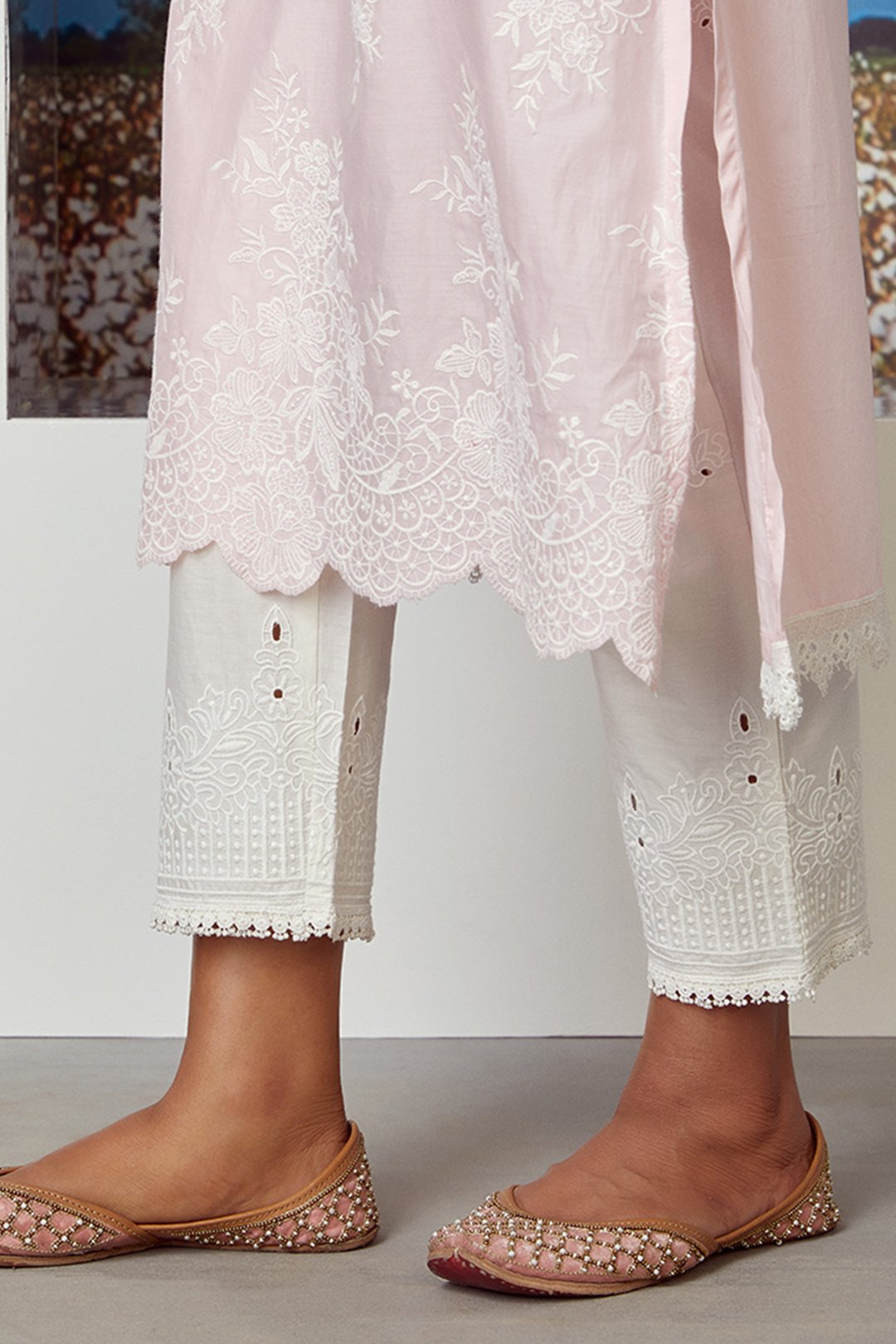 Mulmul Cotton Silver Comet Kurta With Emroidered Eyelet pyajama