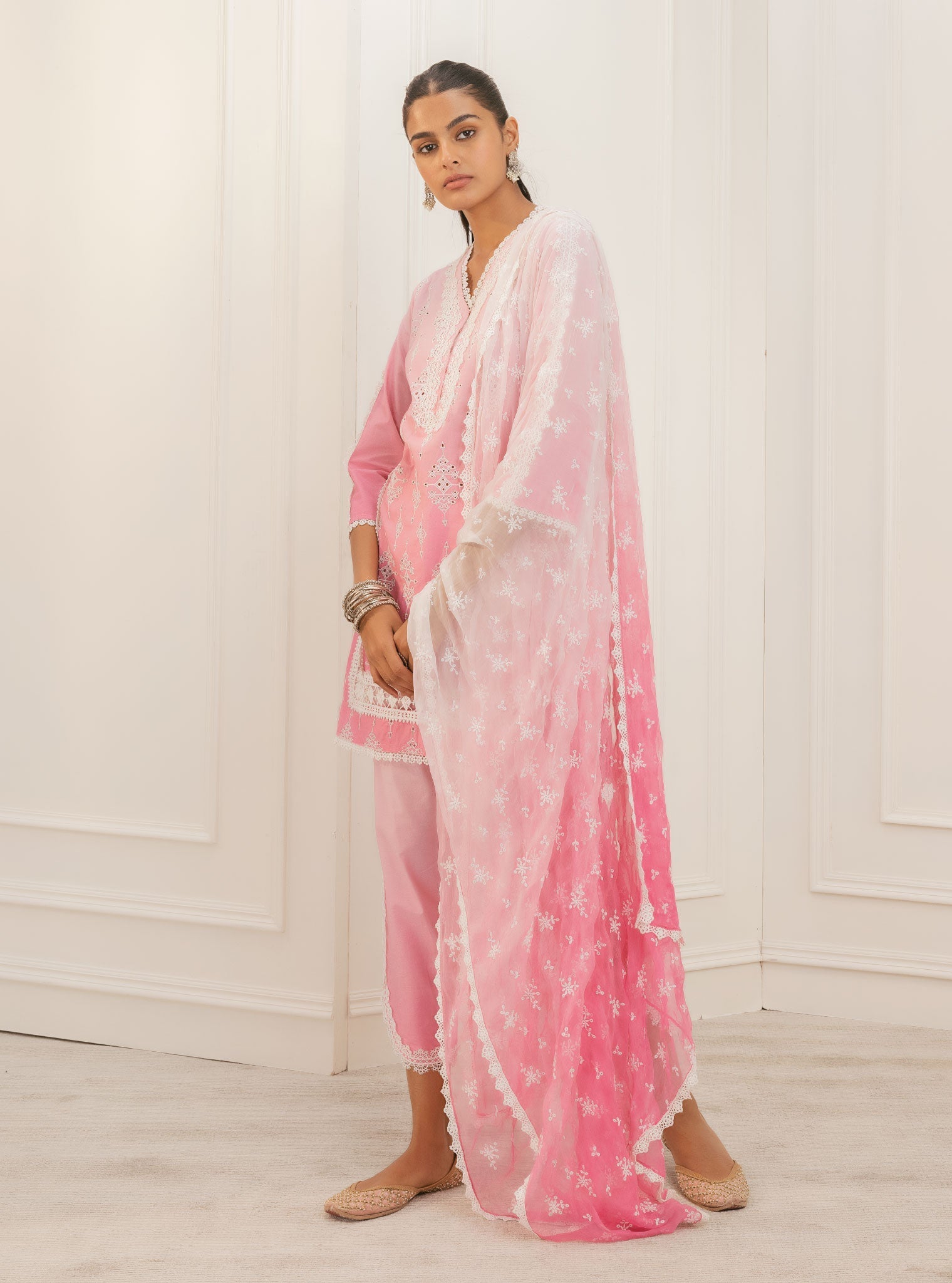 Mulmul Cotton Suria Pink Kurta With Suria Pink Pant