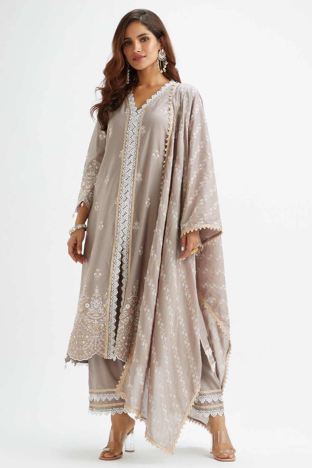 Mulmul Cotton Swan Grey Kurta With Swan Grey Pant