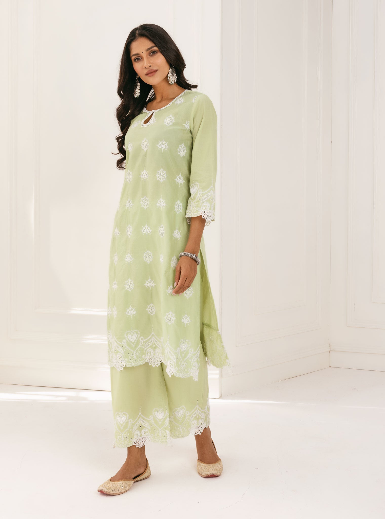 Mulmul Cotton Tia Green Kurta