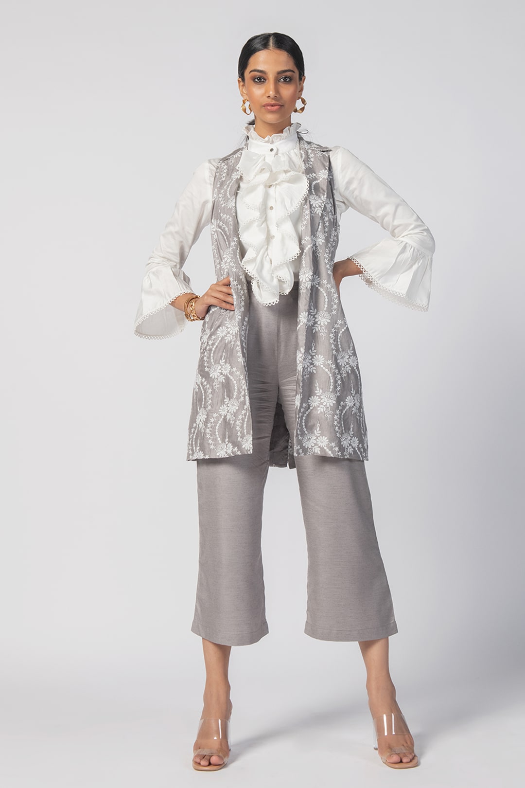 Mulmul Wool Tiare Grey Jacket With Tiare Grey Pant Co-Ord Set