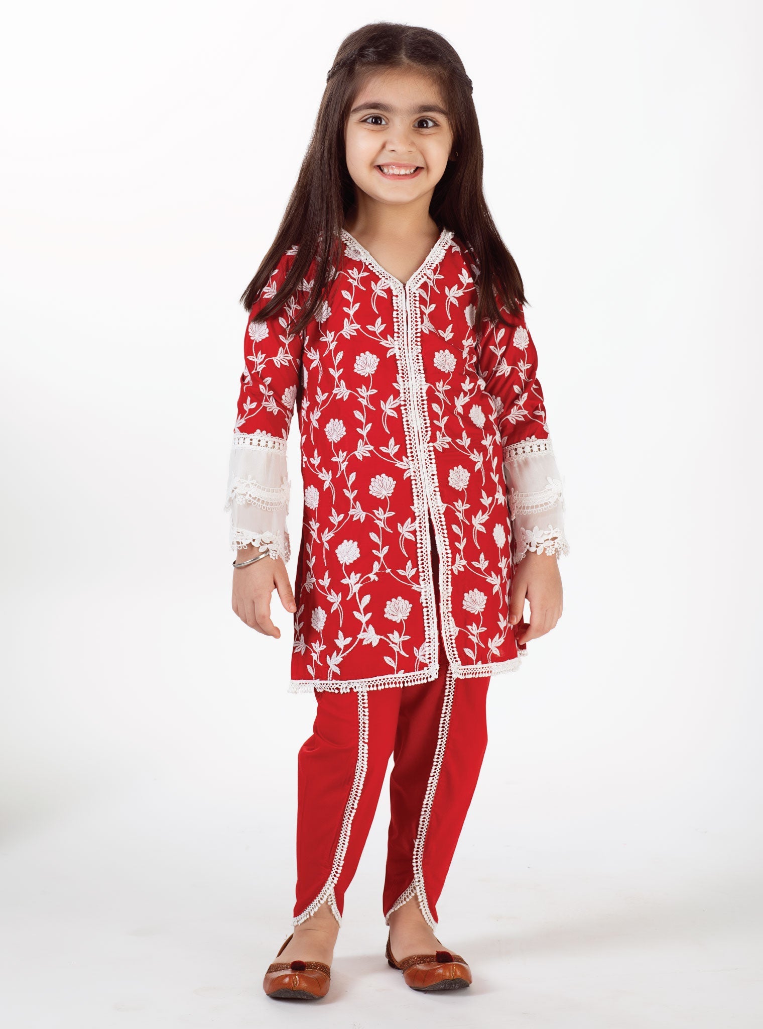 Mulmul Cotton Feliz Kurta Red With Feliz Dhoti Red