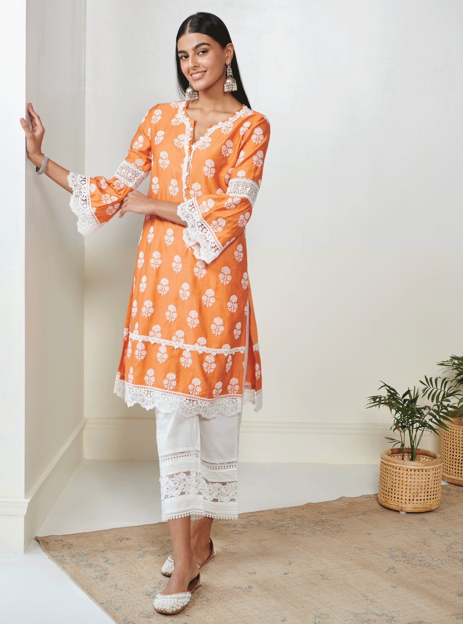 Mulmul Pima Tatiana Orange Kurta