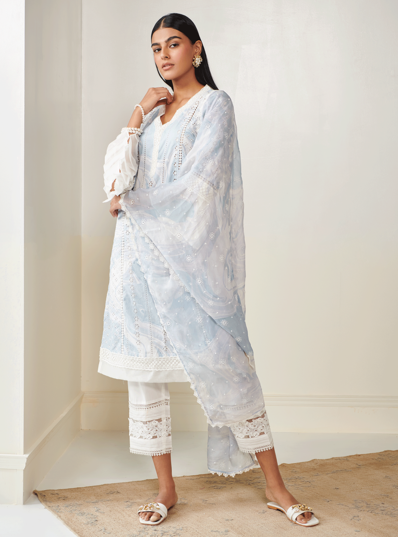 Mulmul Cotton Ollin Blue Kurta