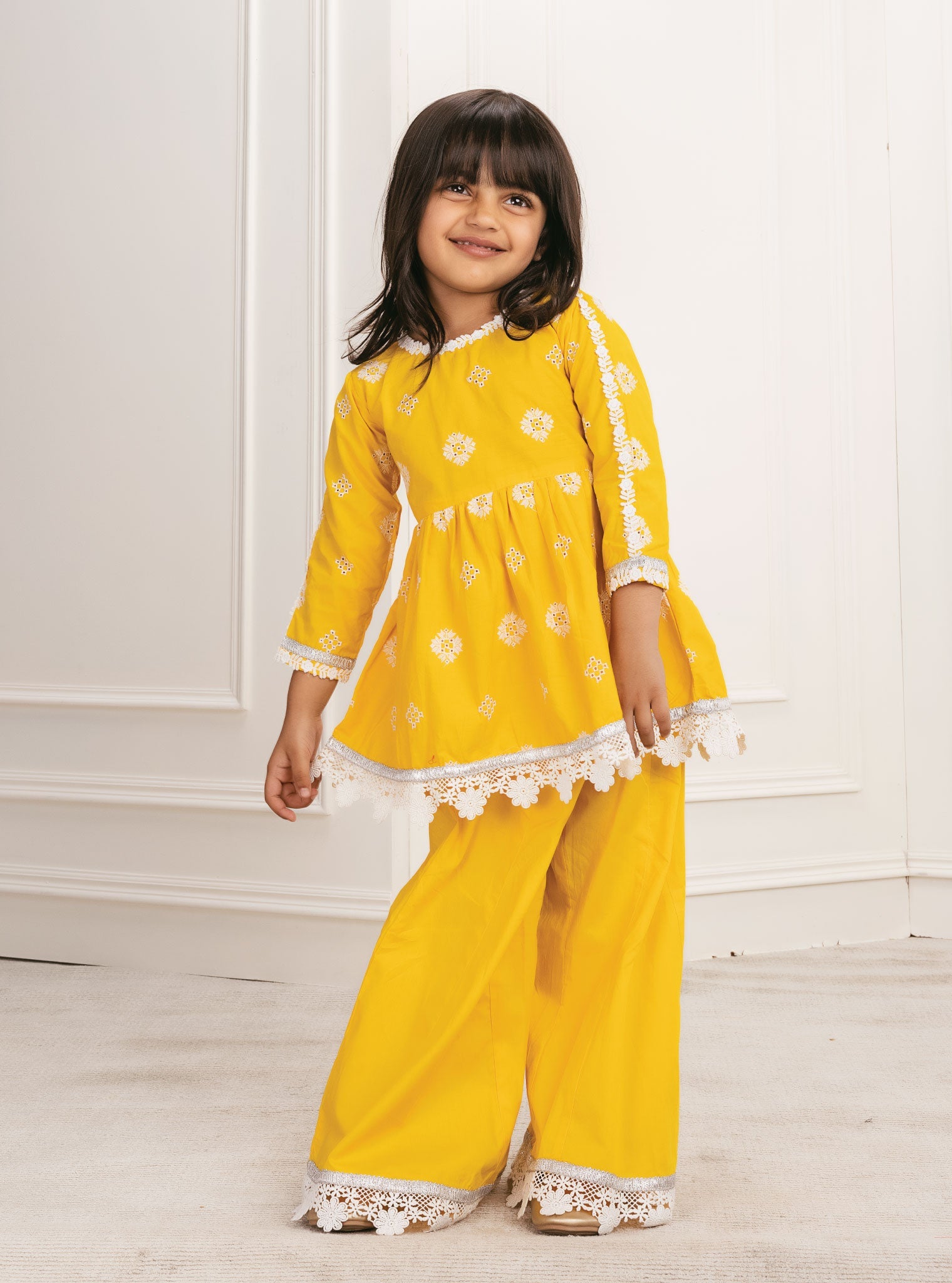 Mulmul Cotton Jolie Mango Kurta With Jolie Mango Sharara