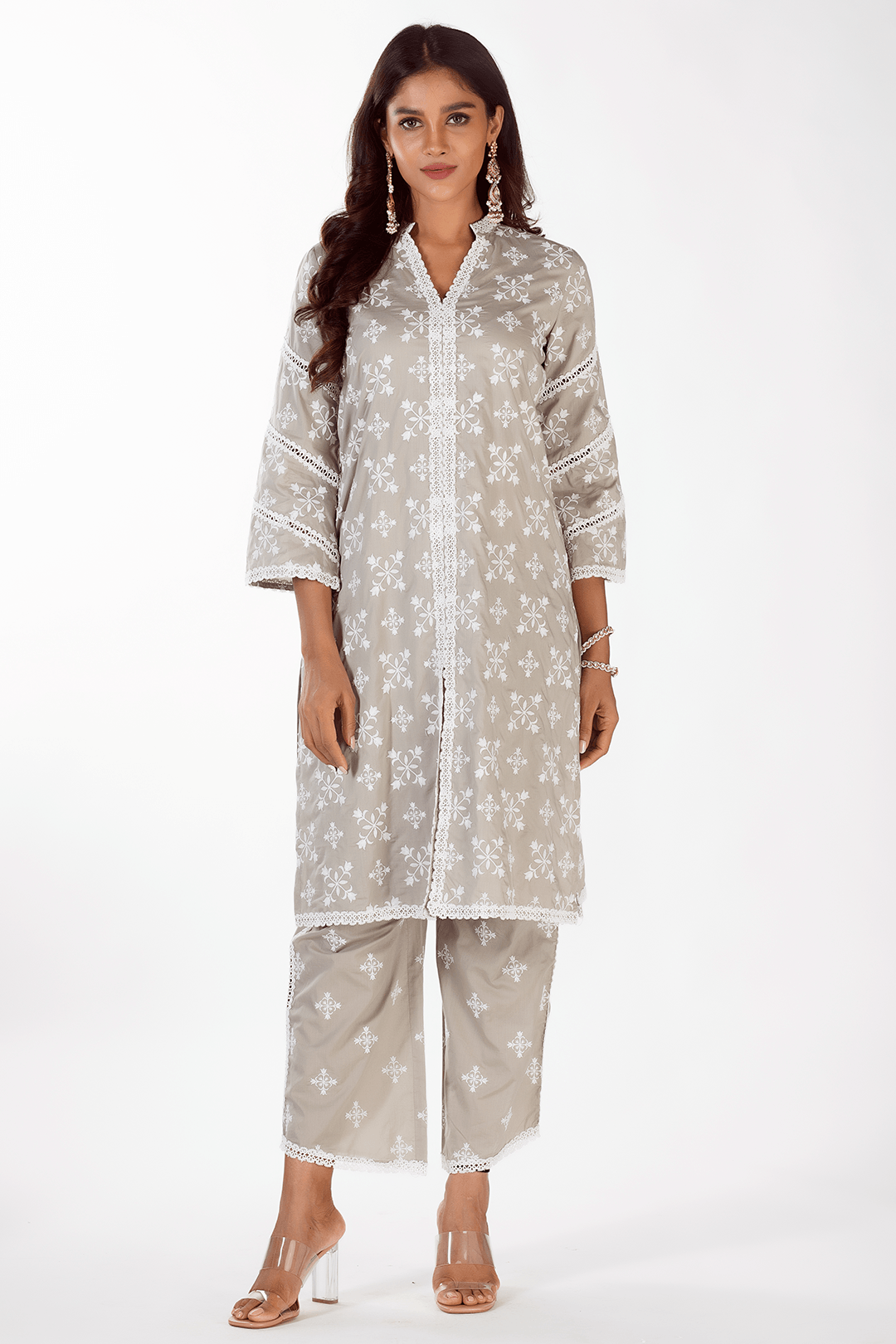 Mulmul Cotton Vera Grey Kurta With Vera Grey Pant