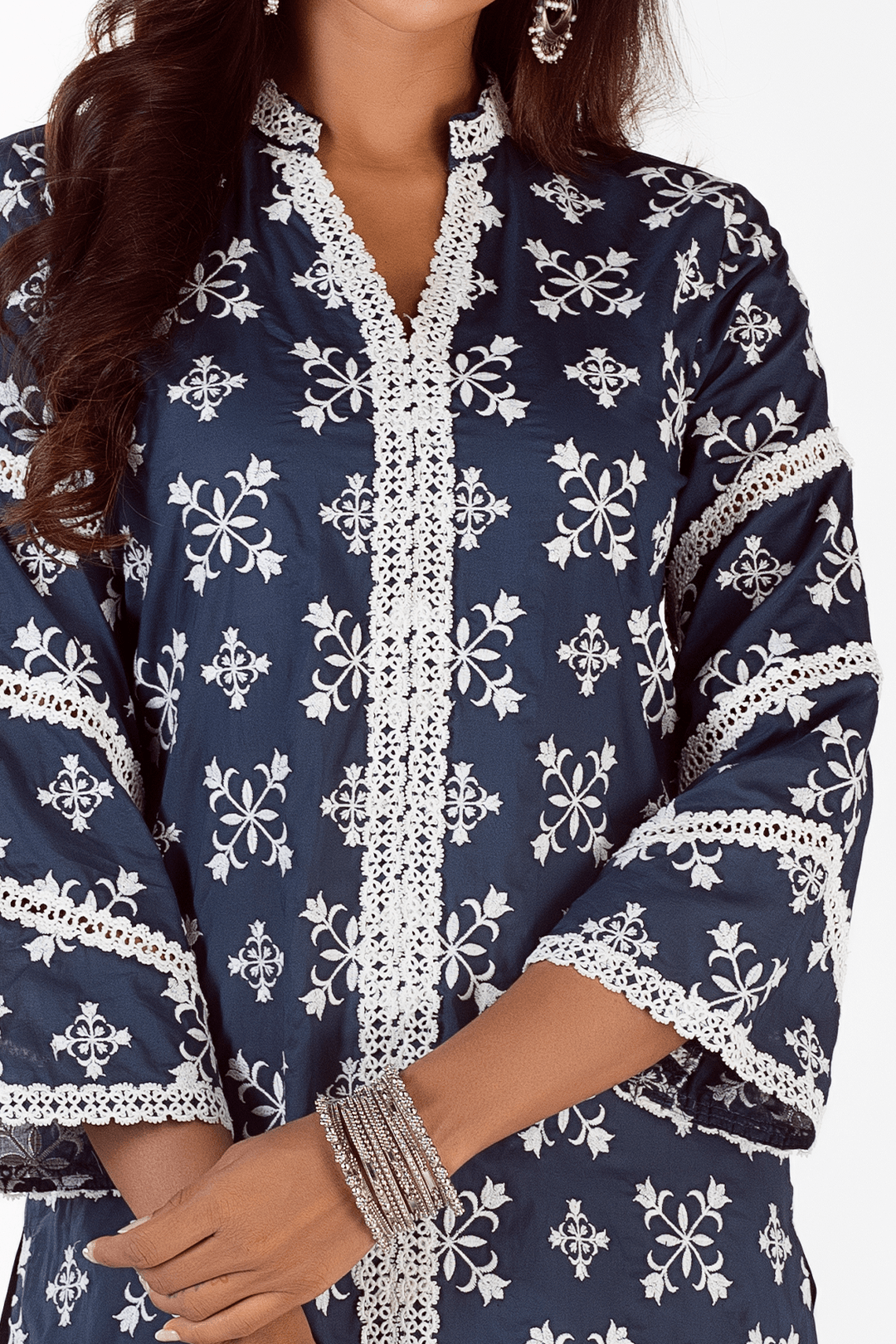 Mulmul Cotton Vera Kurta Navy With Vera Navy Pyajama