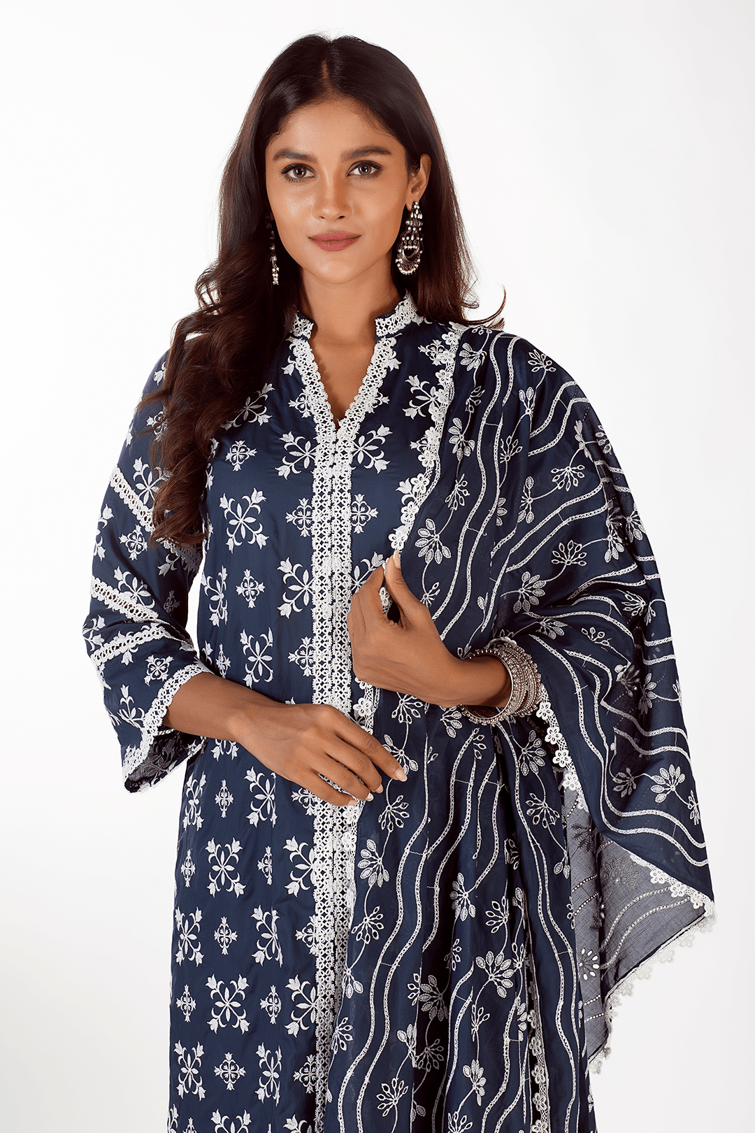 Mulmul Cotton Vera Kurta Navy With Vera Navy Pyajama