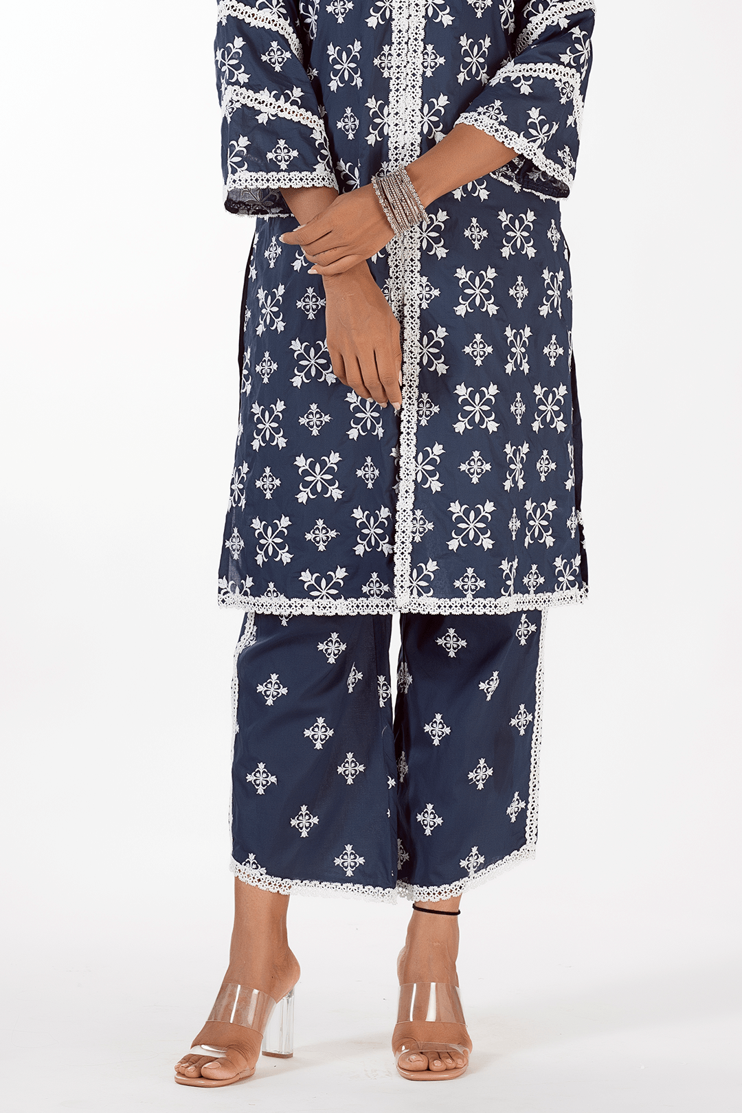 Mulmul Cotton Vera Kurta Navy With Vera Navy Pyajama