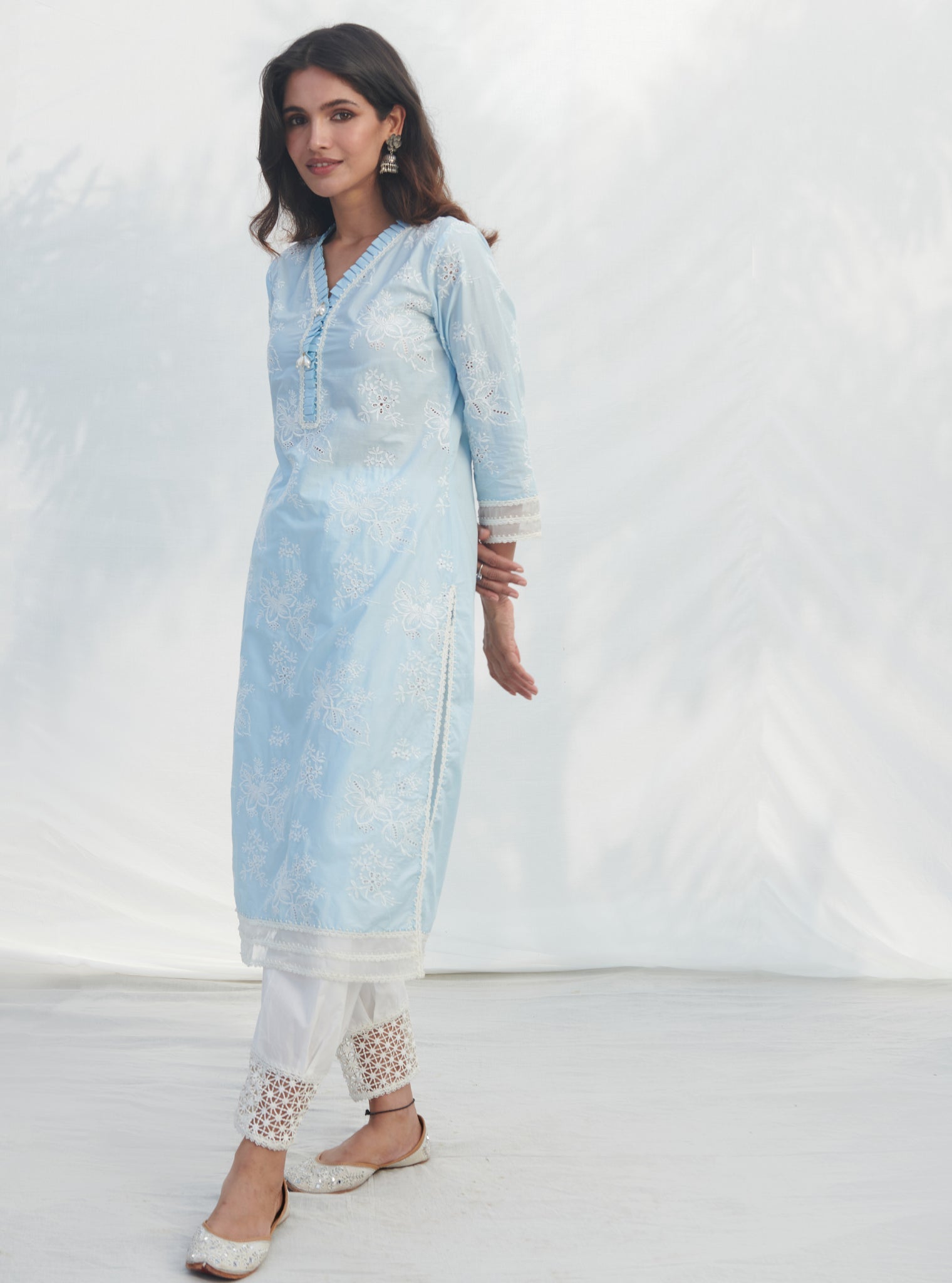 Mulmul Cotton Verlem Blue kurta