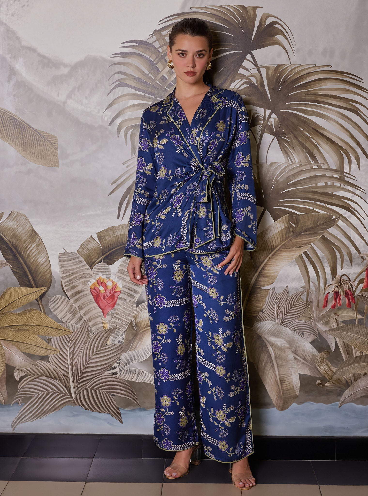 Mulmul Cupro Printed Nyx Navy Top with Mulmul Cupro Print Nyx Navy Pant