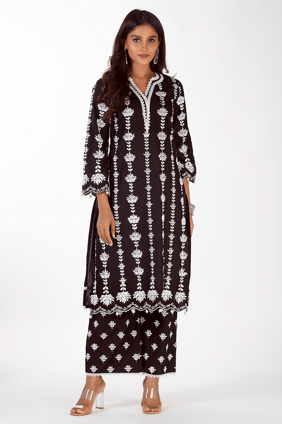 Mulmul Cotton Zaira Black Kurta With Zaira Black Palazzo