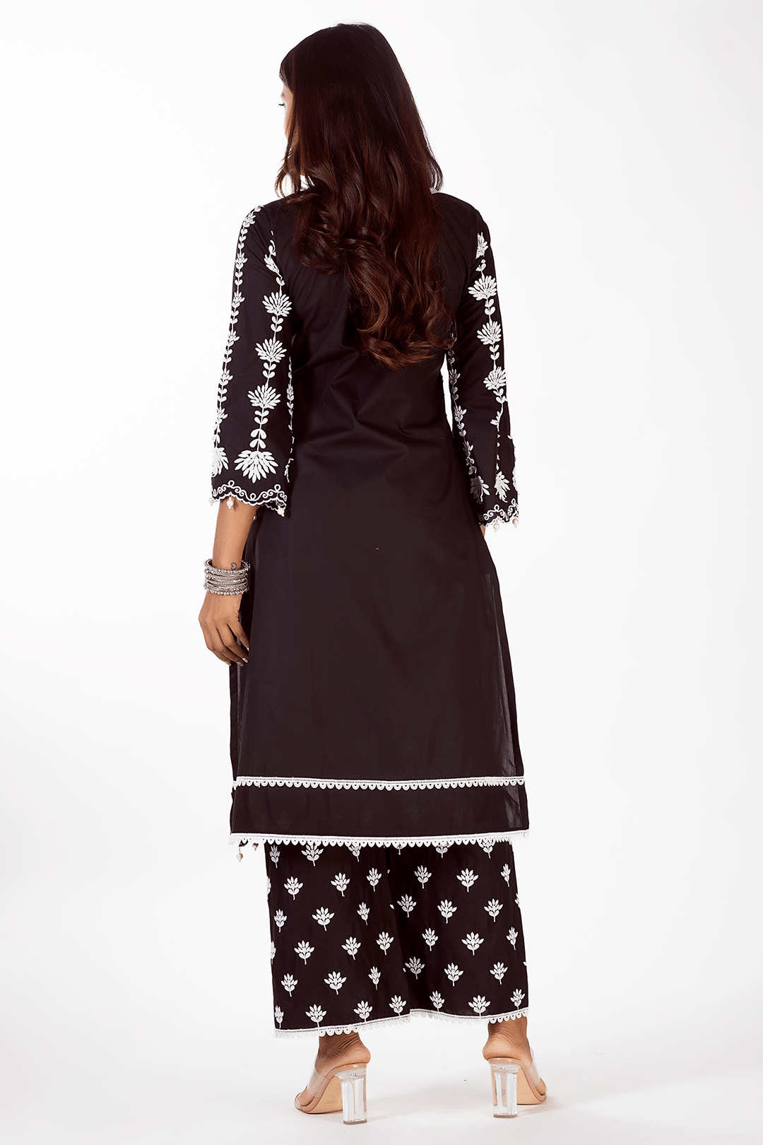 Mulmul Cotton Zaira Black Kurta With Zaira Black Palazzo