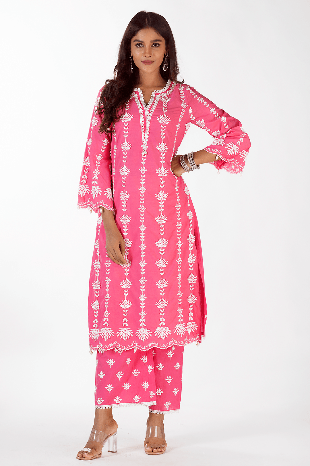 Mulmul Cotton Zaira Fuchsia Kurta With Zaira Fuchsia Palazzo