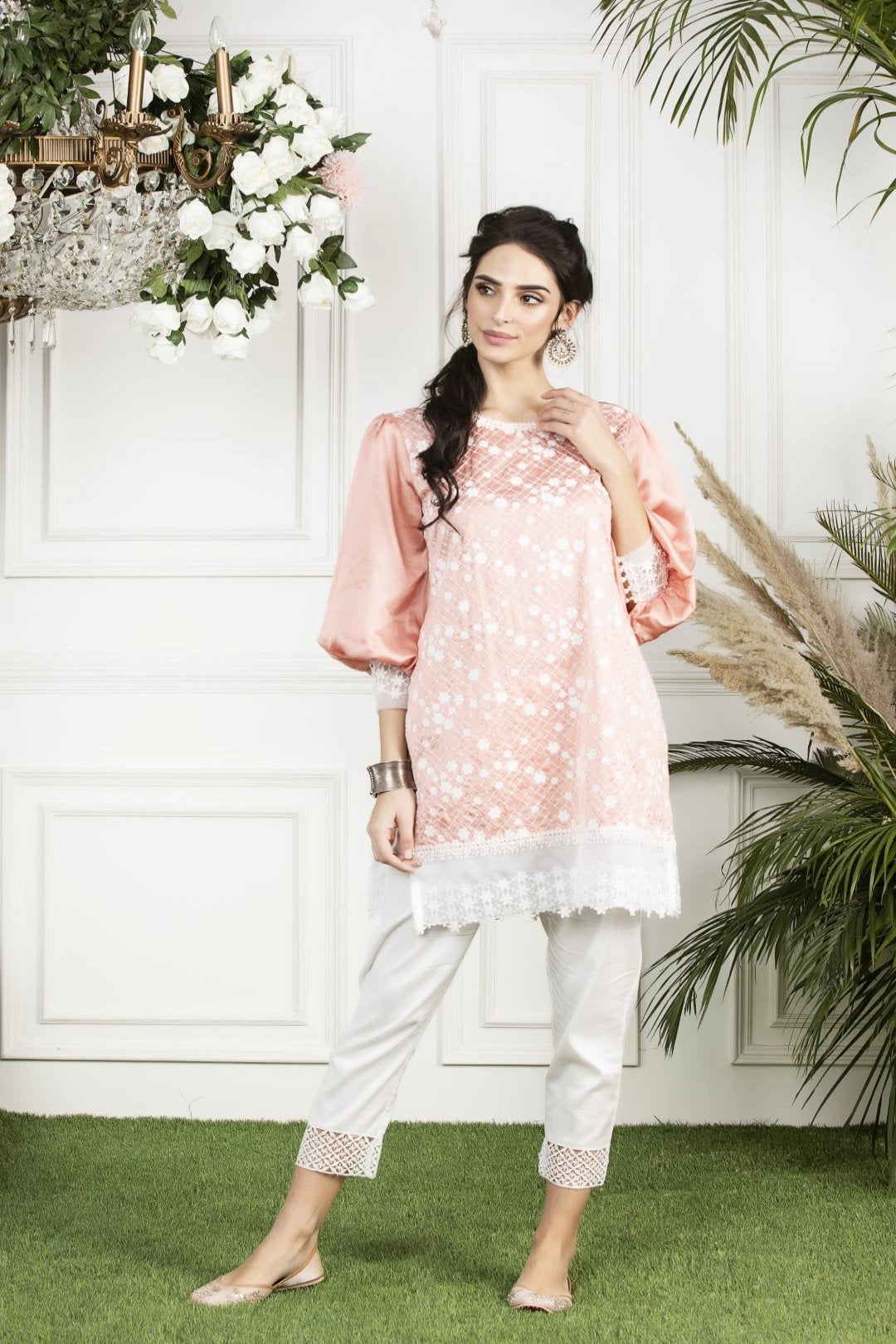 Mulmul Mimosa Kurta With White Fern Pyjamas