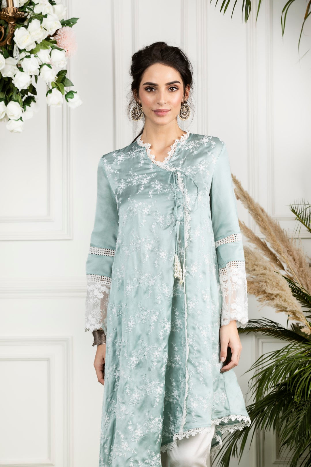 Mulmul Dandelion Kurta White Fern Pyjamas