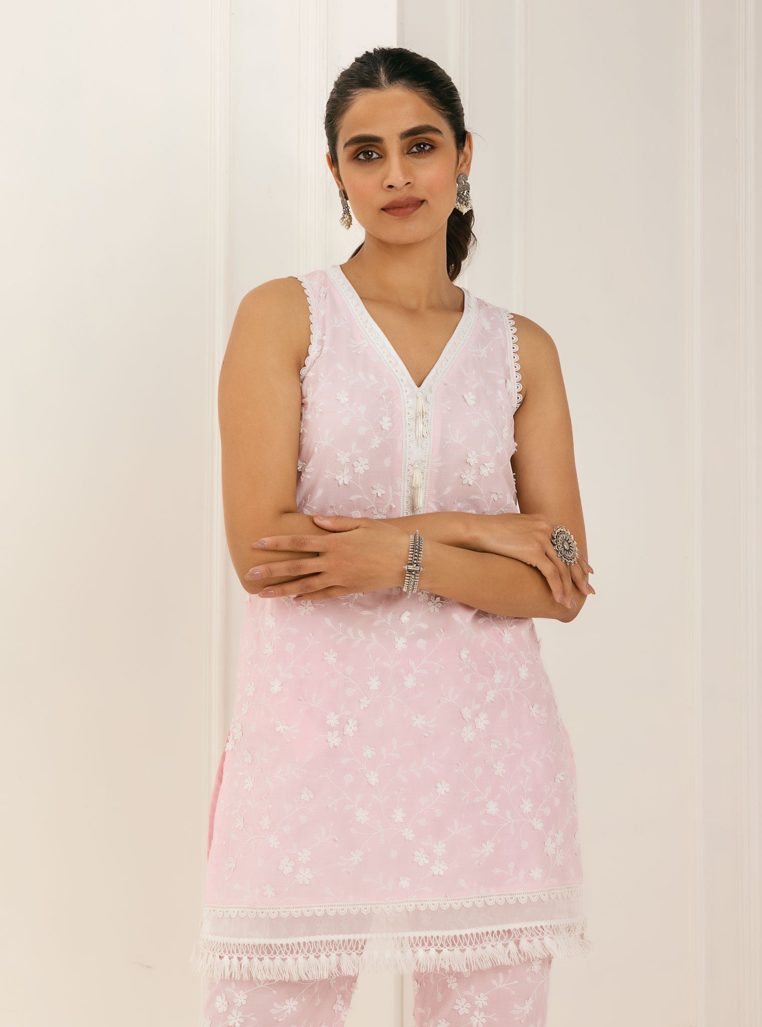 Mulmul Cotton Spiti Pink Kurta