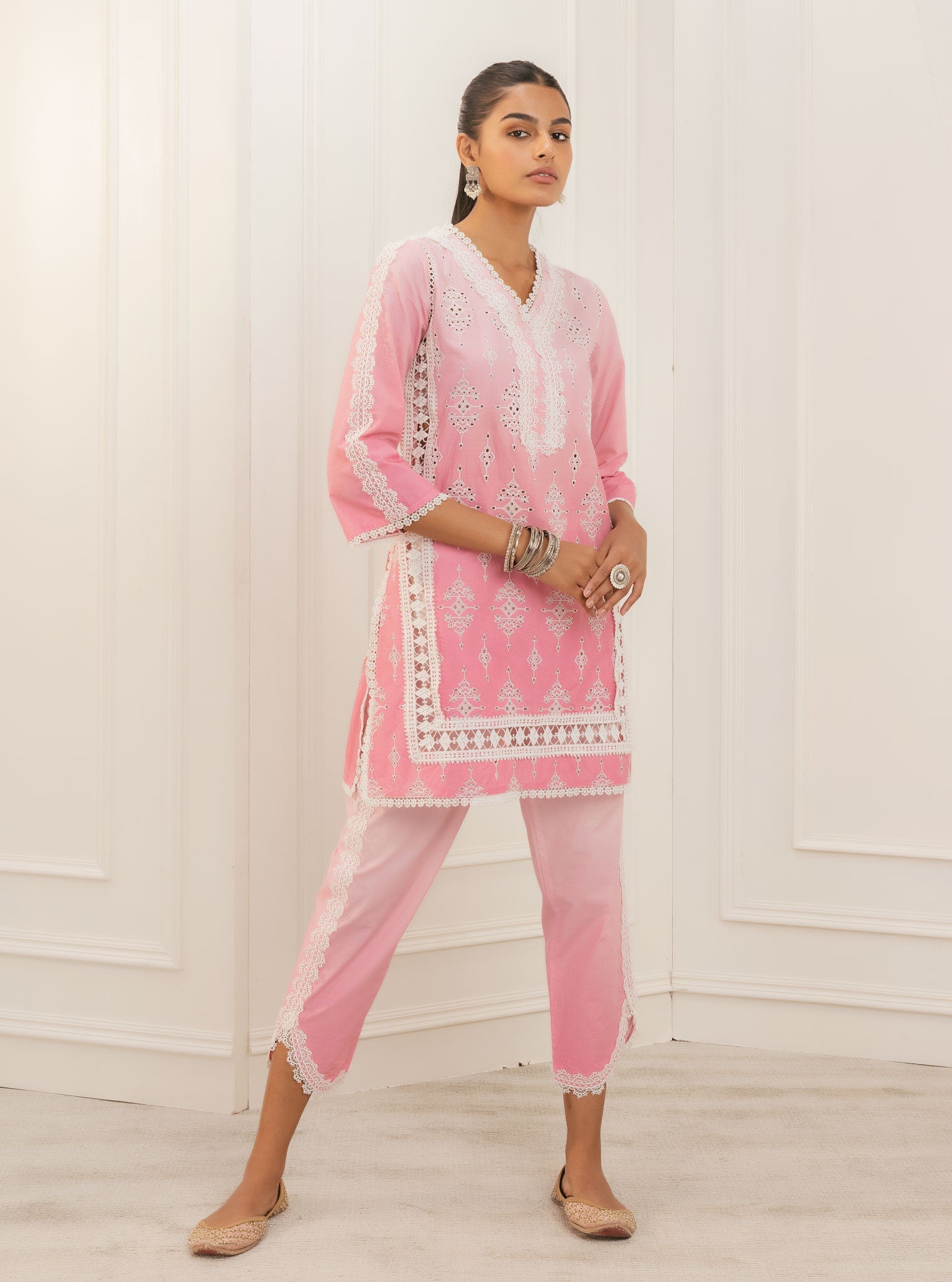 Mulmul Cotton Suria Pink Kurta With Suria Pink Pant