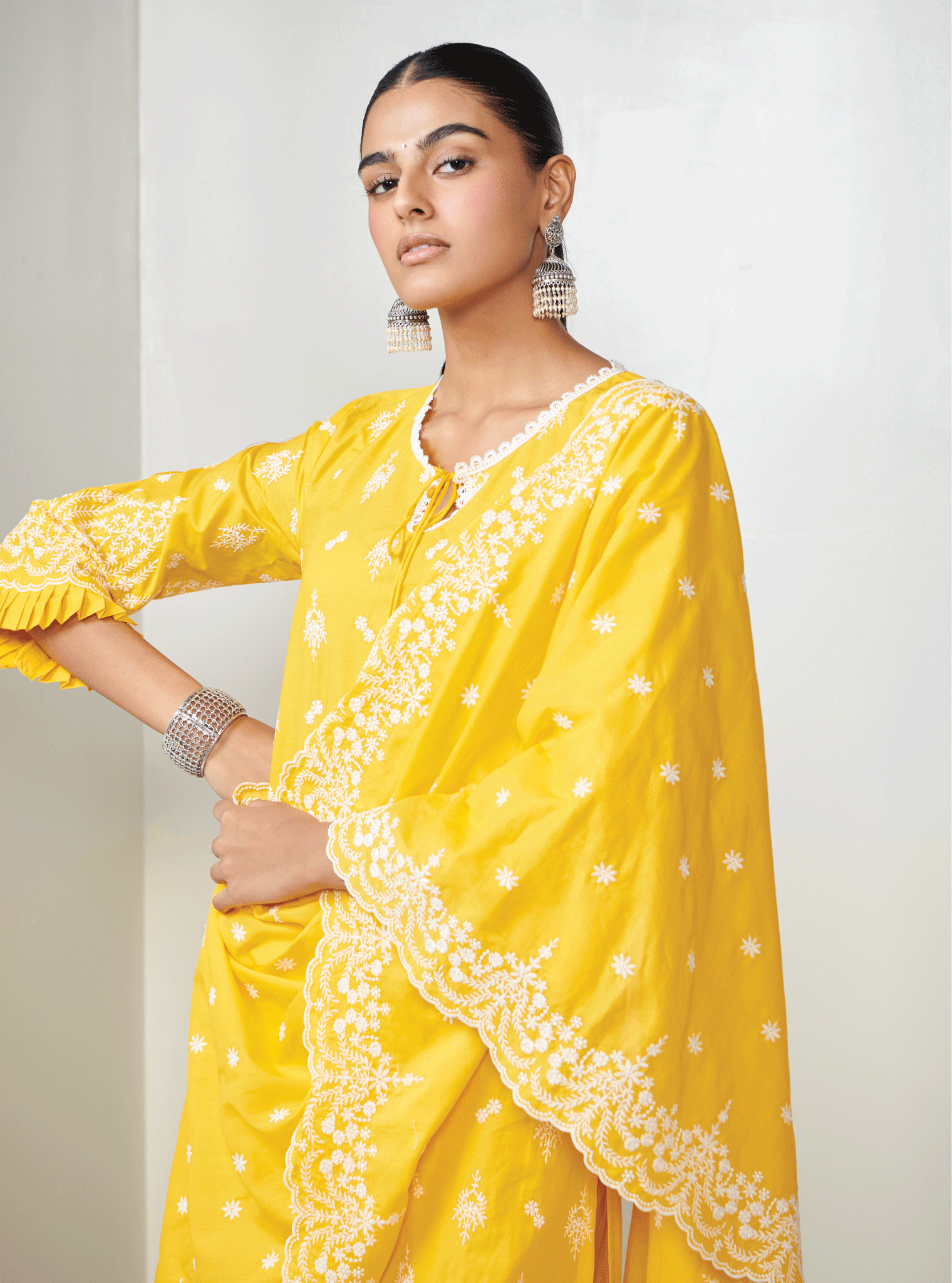 Mulmul Cotton Asteria Mango Kurta With Mulmul Cotton Asteria Mango Palazzo