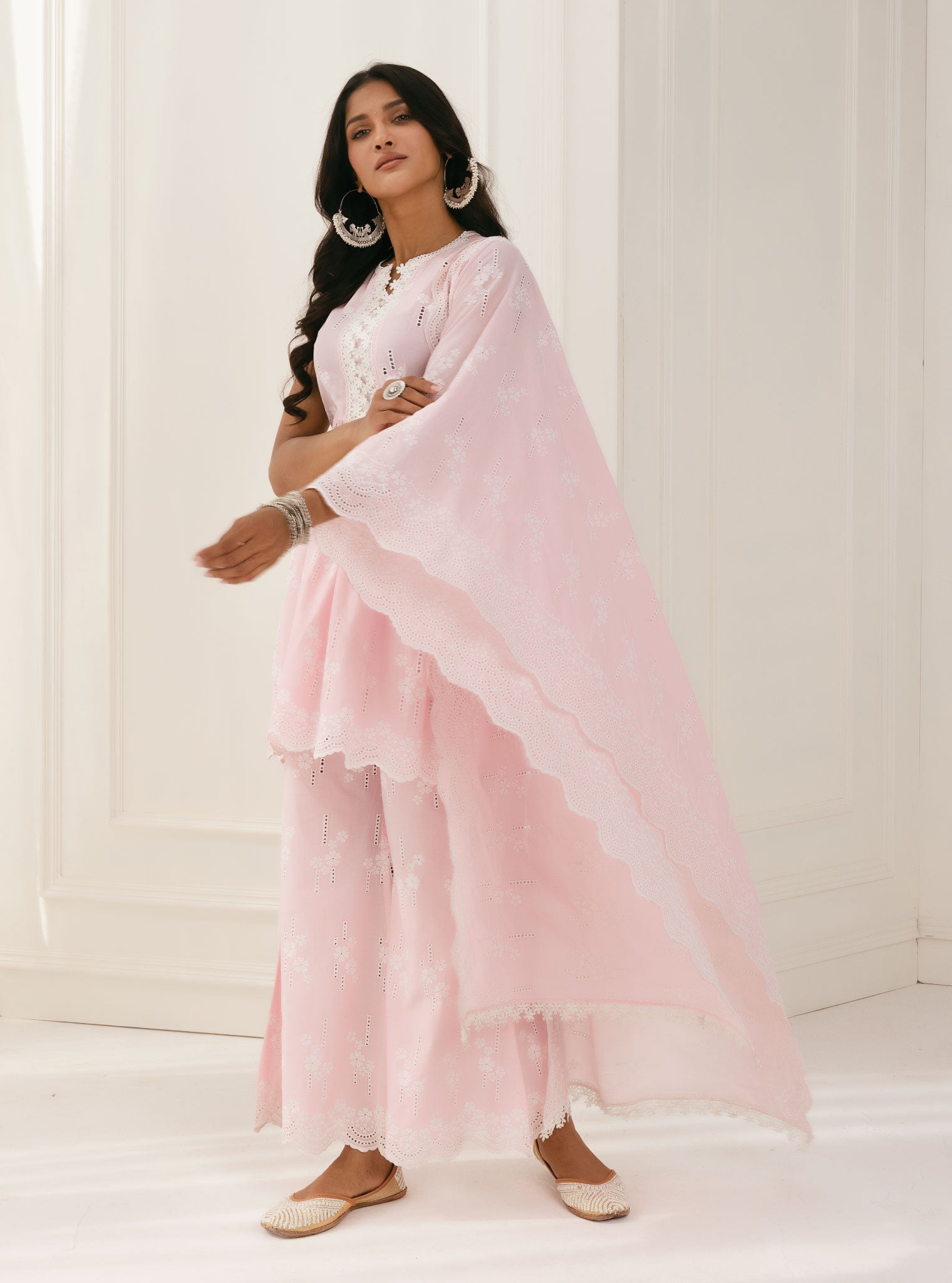 Mulmul Cotton Yana Pink Kurta With Yana Pink Palazzo